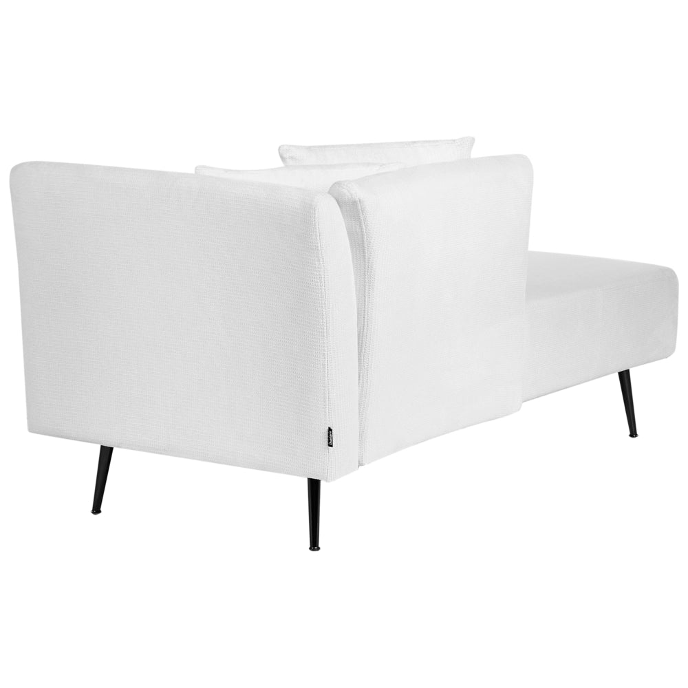 Chaise Lounge Bianco Destra in tessuto poliestere con cuscini decorativi Gambe in metallo Soggiorno di design moderno