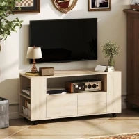 Mobile Porta TV da 42" con Ruote Girevoli e Freno, Ripiani Regolabili e Cassetti, 102x34.5x48.5 cm, Legno