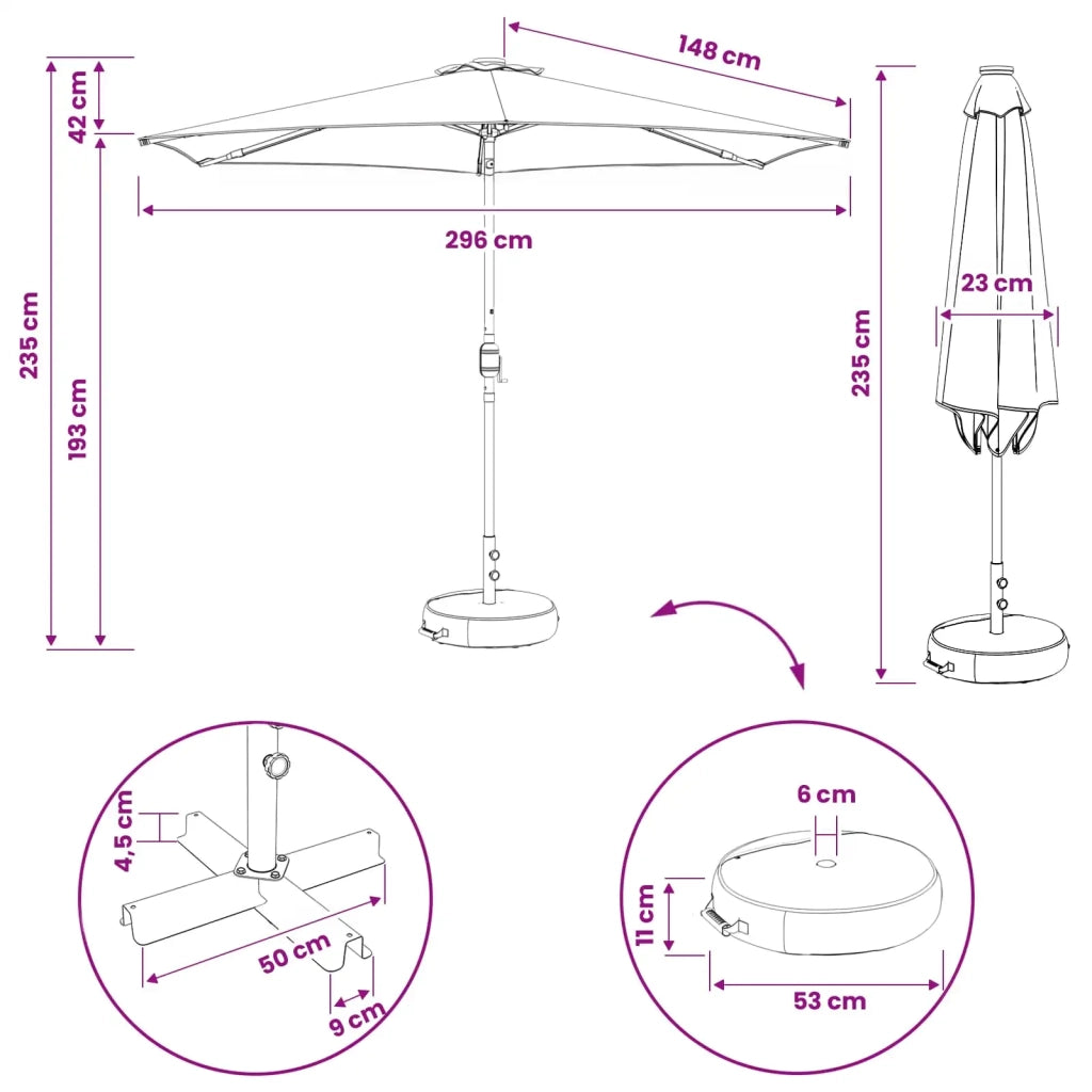 Ombrellone da giardino-Parasol da giardino con luci LED e base 300 x 300 cm Poliestere 735201
