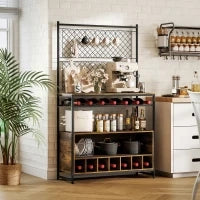 Scaffale da Cucina con Piano di Lavoro, Pannelli in Metallo, 5 Ganci, Mobiletto per Spezie, Pentole, Padelle, Marrone