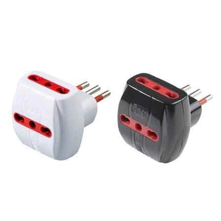 ADATTATORE TRIPLO CON PROTEZIONE 10A ROSI 2P+T - prese 10/16A 2P+T, Col. Bianco - ROSI