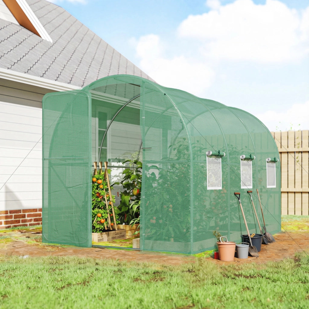 Serra da giardino 3x2x2 m ¨C Minimal ¨C con 6 finestre a rete e porta bloccabile