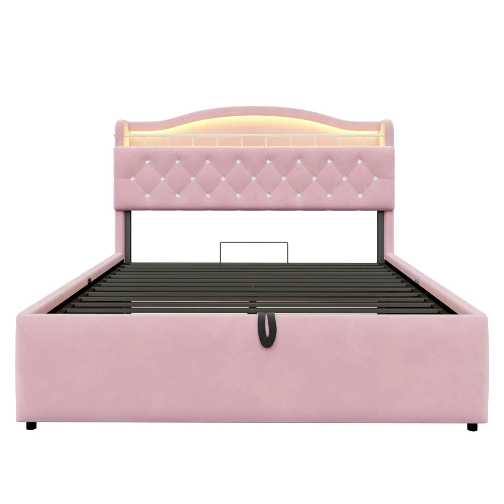 Letto contenitore matrimoniale con USB; USB-C; LED e vani testiera 140 × 200 cm; senza materasso