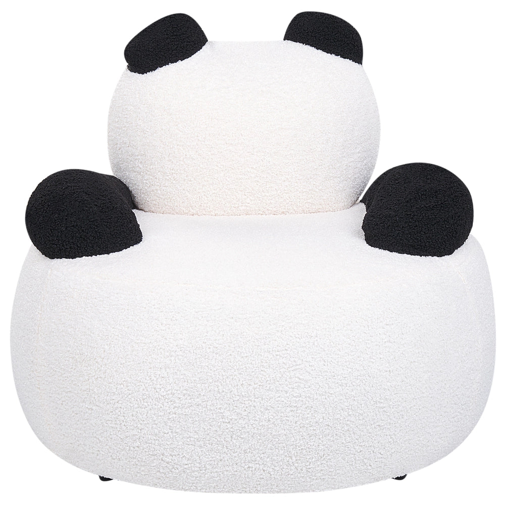 Sedia per animali Rivestimento in bouclé bianco e nero con braccioli Seduta d'arredo per bambini Design moderno Forma di panda