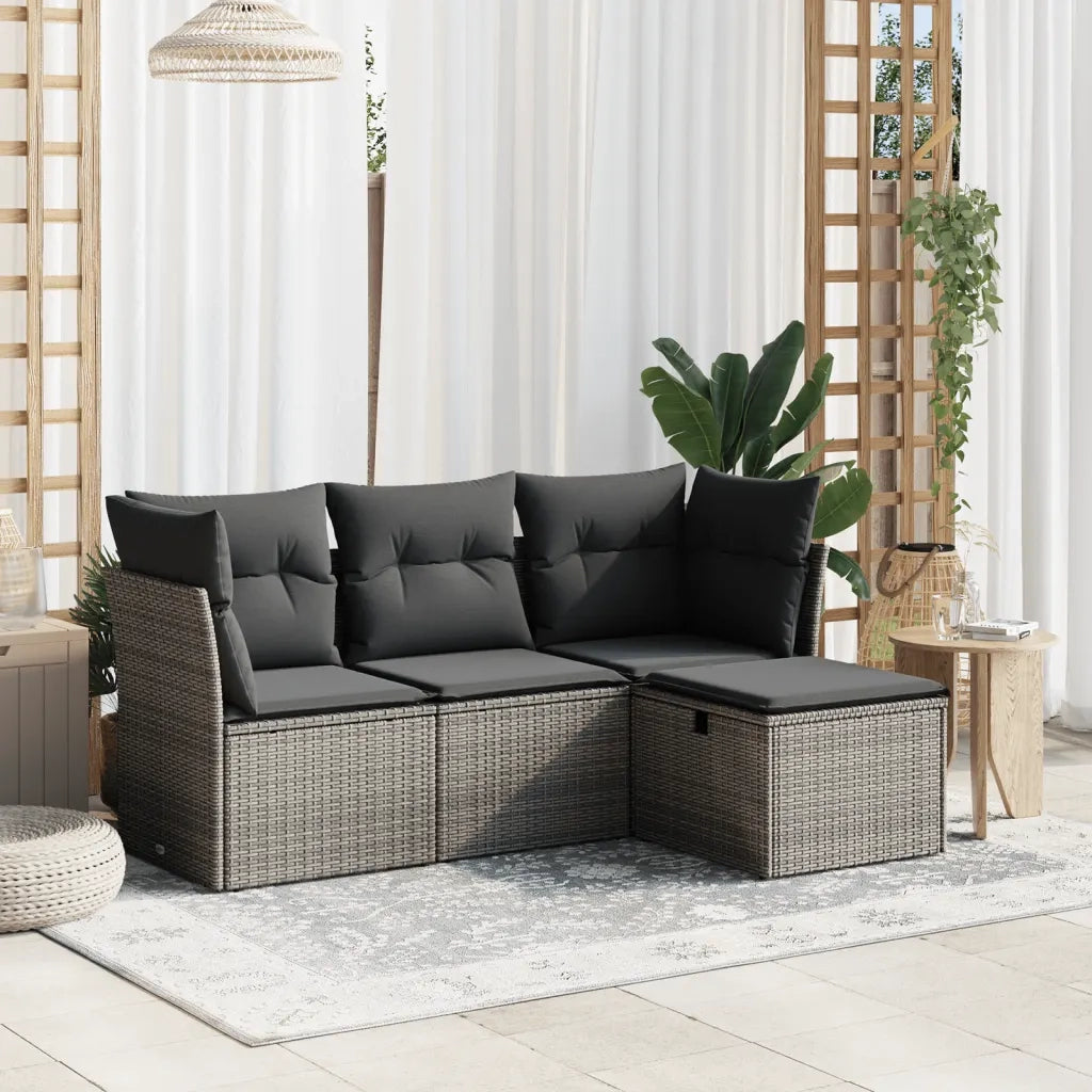Set Divani da Giardino 4 pz | Set Salotto da Giardino con Cuscini in Polyrattan Grigio