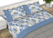 Completo Lenzuola Letto Matrimoniale 100% Cotone Made Italy Dis. Sonia CN - 2 Piazze - Azzurro