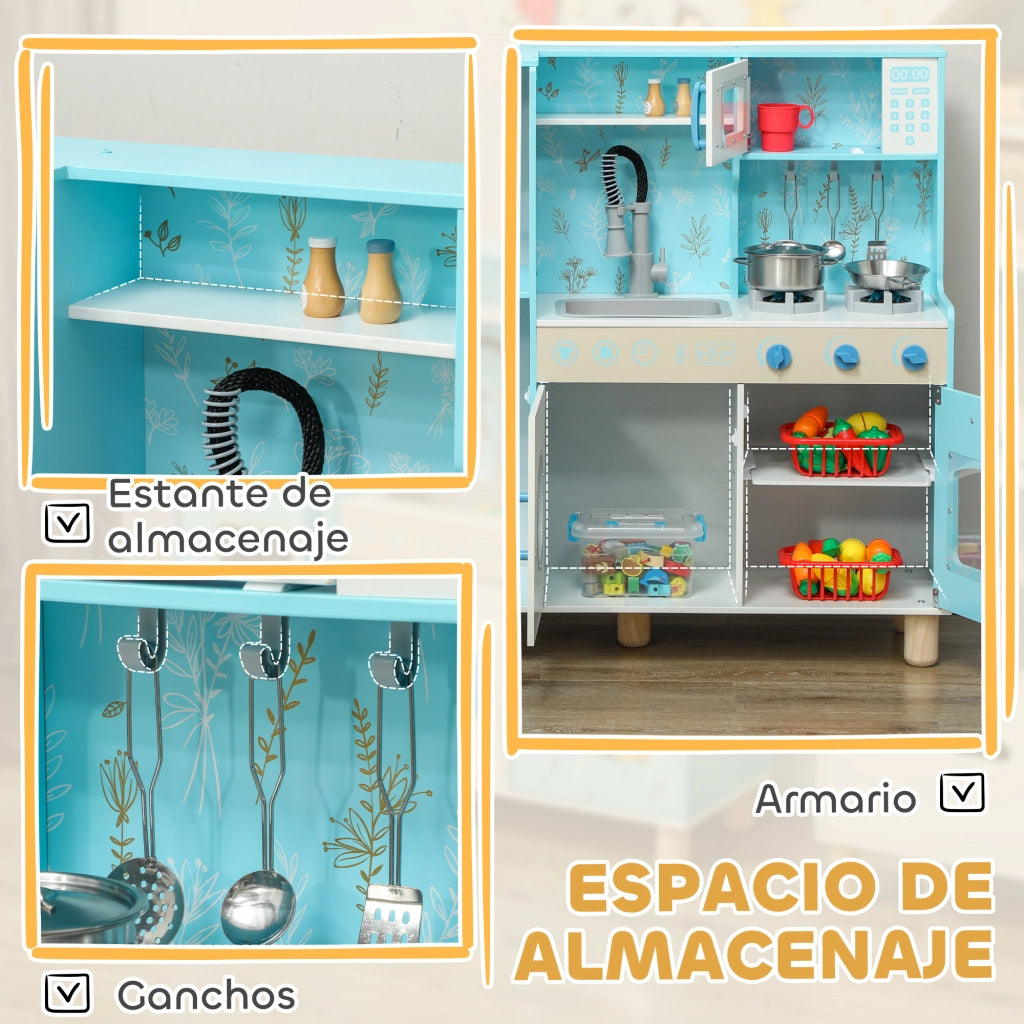 Cucina Giocattolo in Legno per Bambini con Accessori ¨C Zephmum ¨C Blu