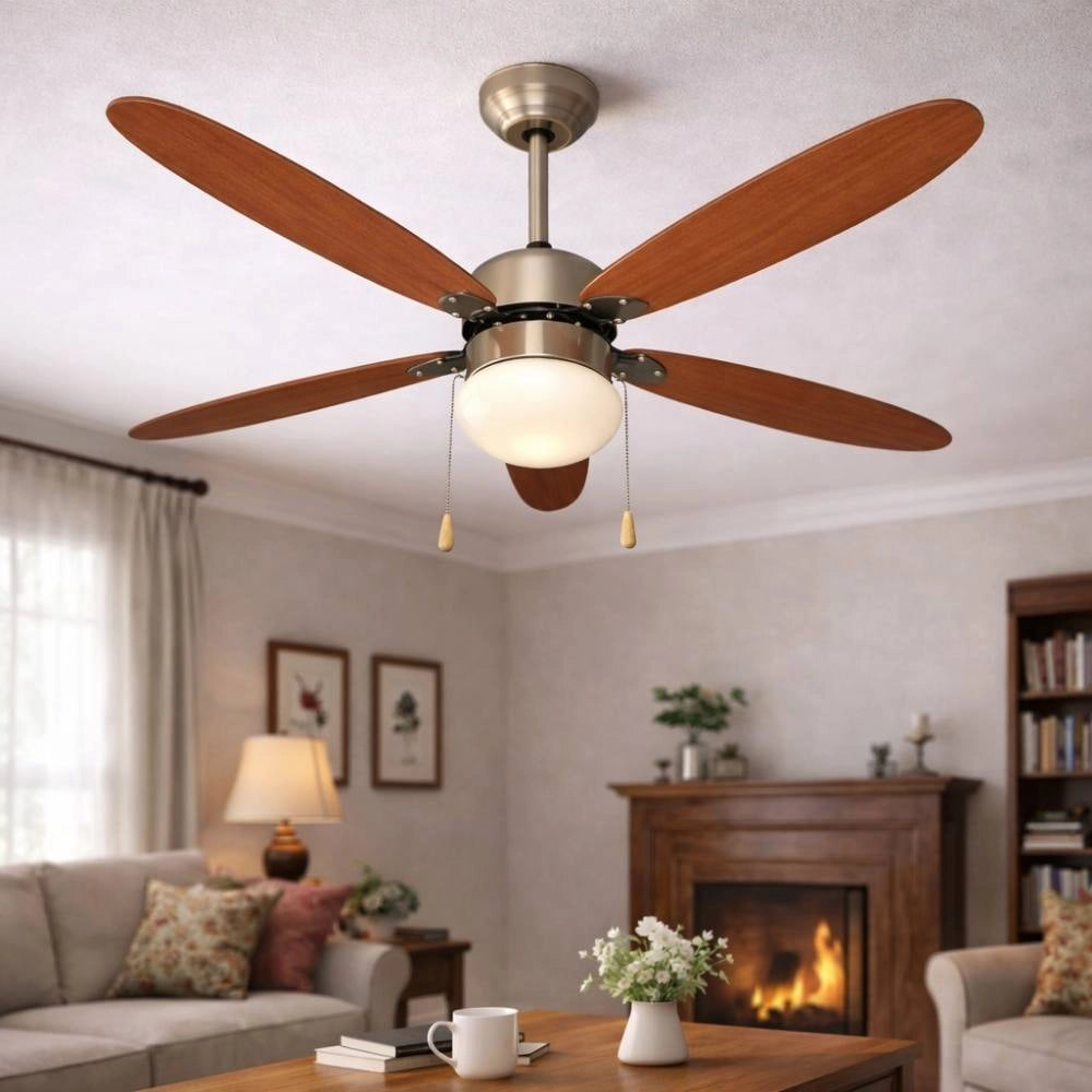 Ventilatore a soffitto di varie colorazioni con luce zephir 5 pale in legno, 3 velocità *** colore marrone, confezio...