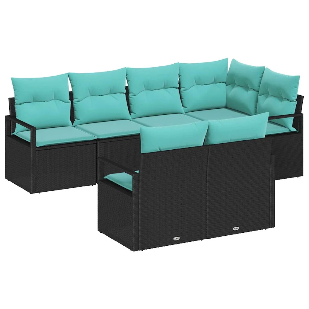 Set di divani 7 pcs Nero polyrattan