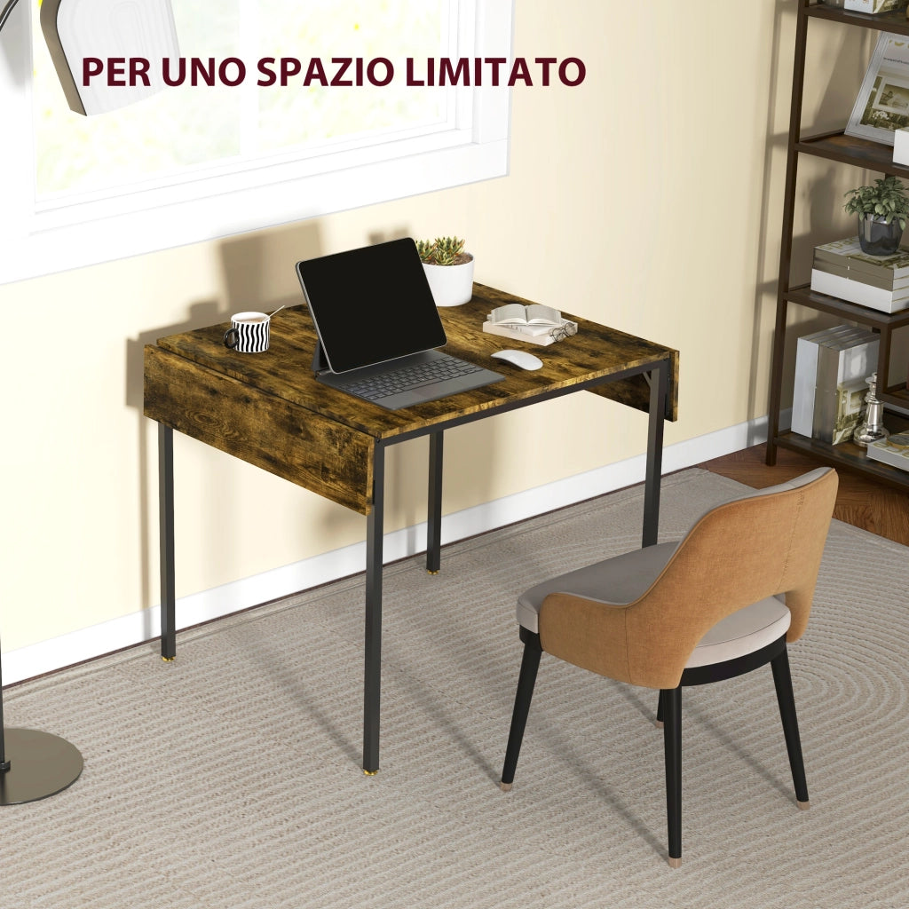 Tavolo da Pranzo a Ribalta stile Industriale per 2-4 Persone in Legno e Metallo. 120x79x79 cm. Marrone Rustico