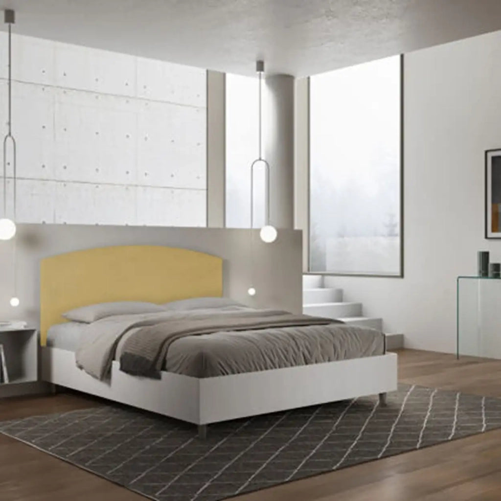Letto matrimoniale senza rete 160x200 bianco frassino testata microfibra ocra Antilia