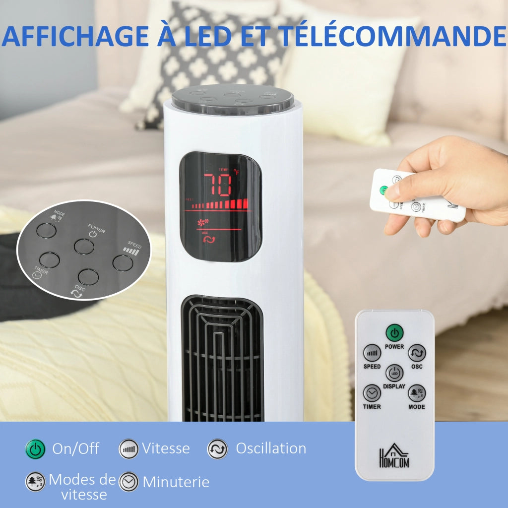 Ventilatore a colonna ¨C zephmum ¨C oscillante 70¡ã, timer 12h, telecomando, LED, 45W, bianco