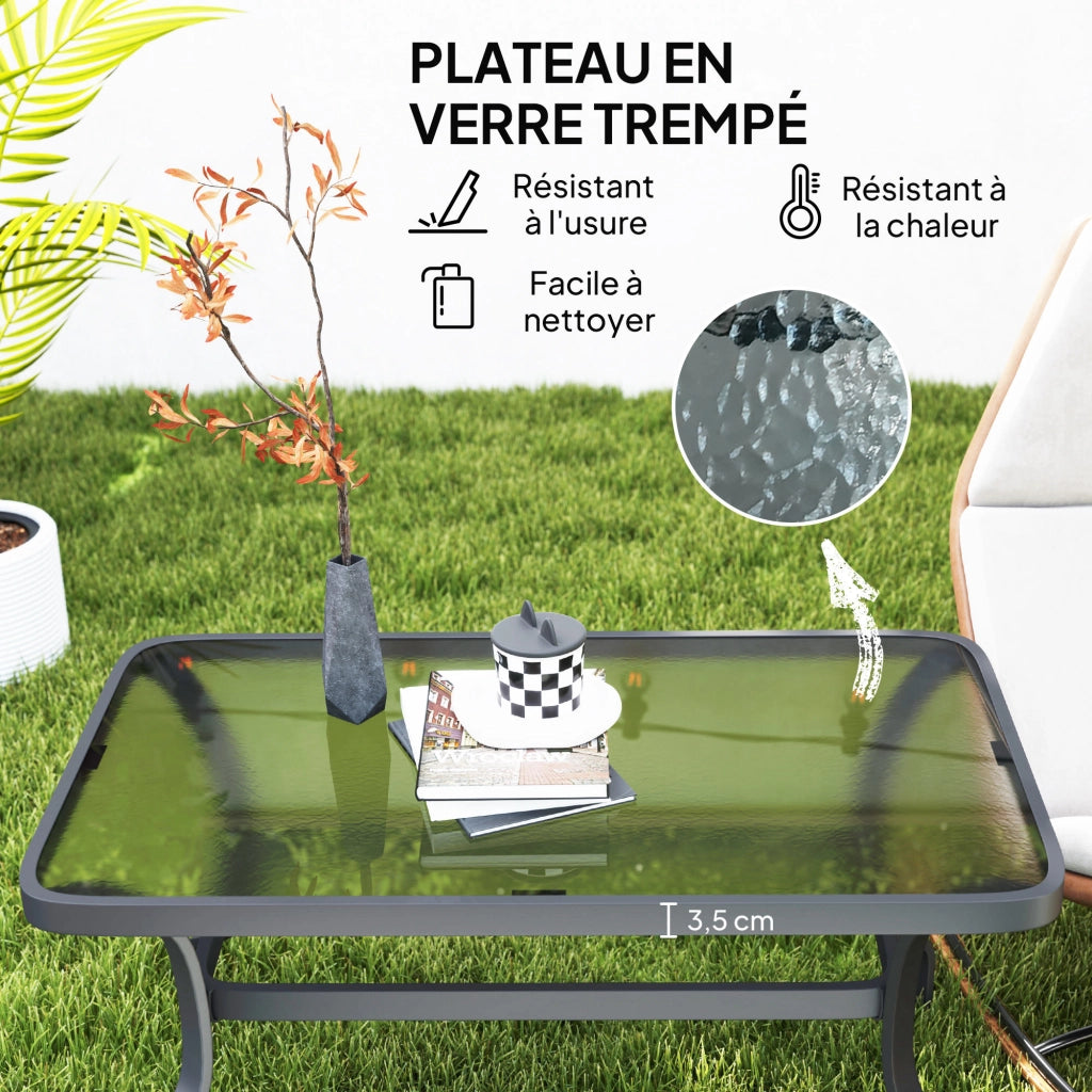 Tavolino da giardino con piano in vetro temperato ¨C zephmum ¨C nero 95x55x46
