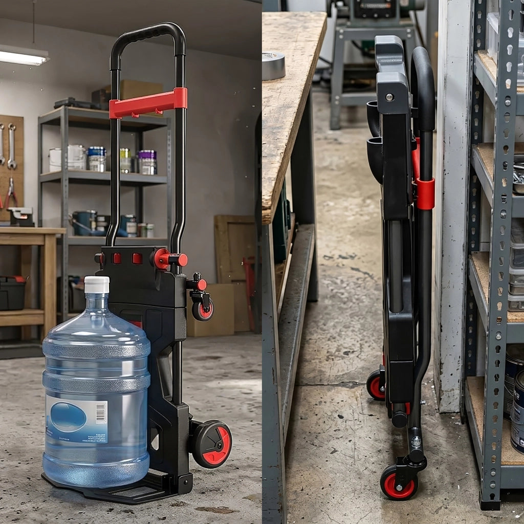 Carrello Pieghevole 2 in 1 Portata 150 kg, Carrello Portapacchi Trasformabile Verticale e a Pianale, Manico Regolabile, Ruote in Gomma