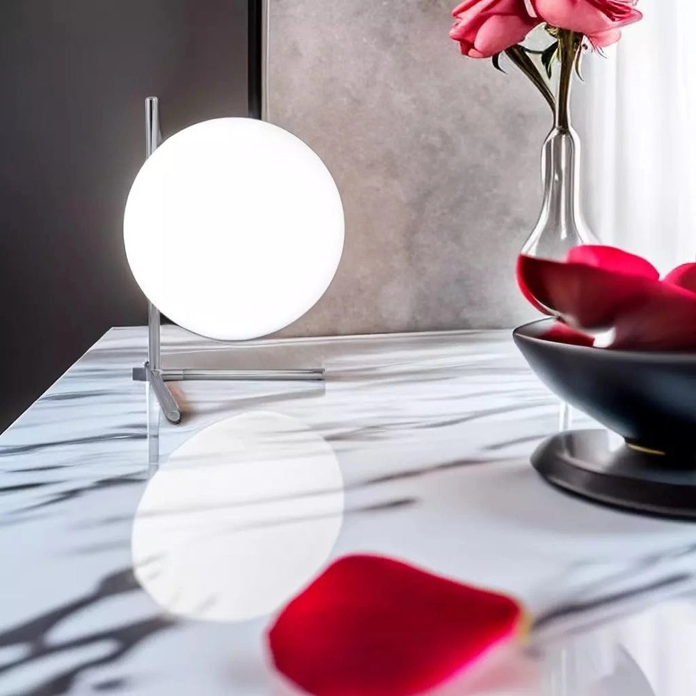Trade Shop - Lampada Da Tavolo Scrivania Ramo Con Sfera In Vetro Luce Attacco E27 Argento 33887 -