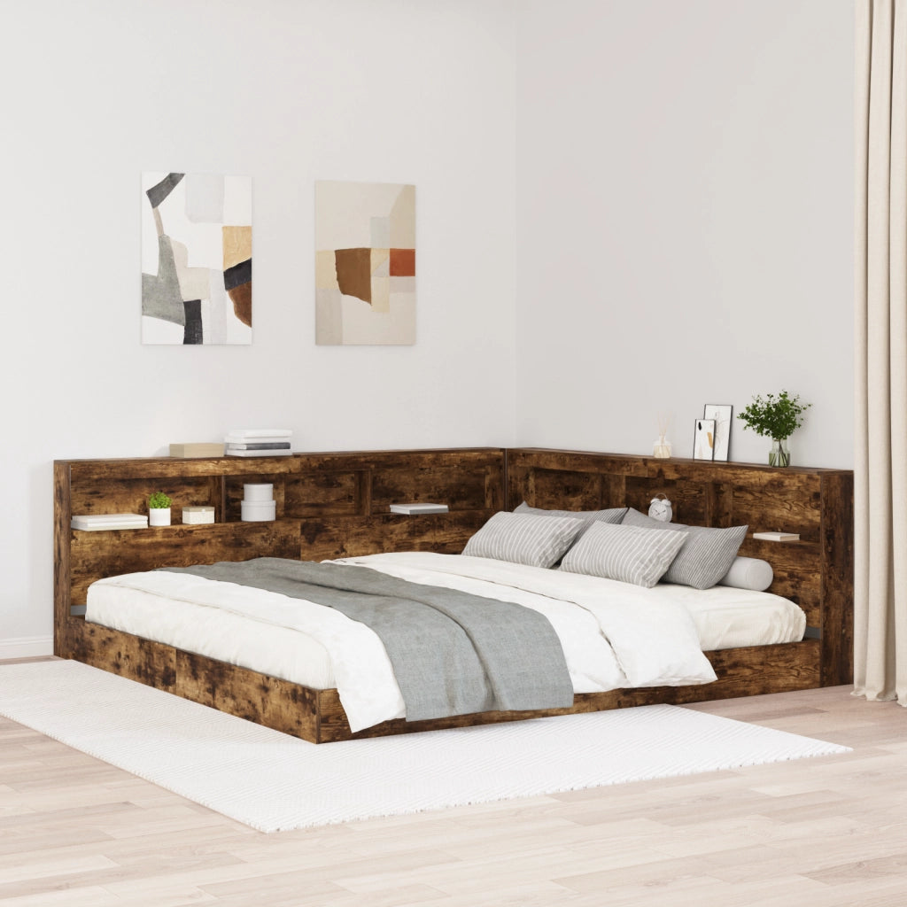 Letto con libreria Quercia Affumicata 180x200 cm Legno Ingegnerizzato