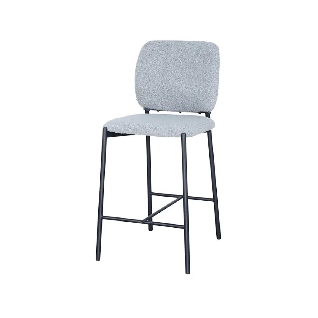 Sedia da banco RITA - Tessuto grigio chiaro - Gambe in metallo nero - Altezza 99 cm - Stile design/industriale