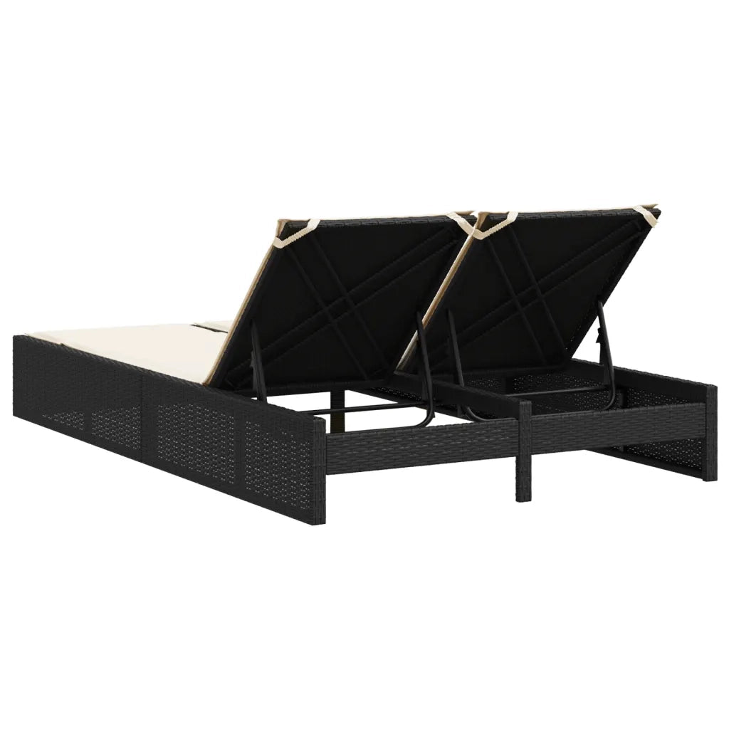Lettino Prendisole | Sdraio da giardino | Lettino da sole Doppio con Cuscini Nero in Polyrattan