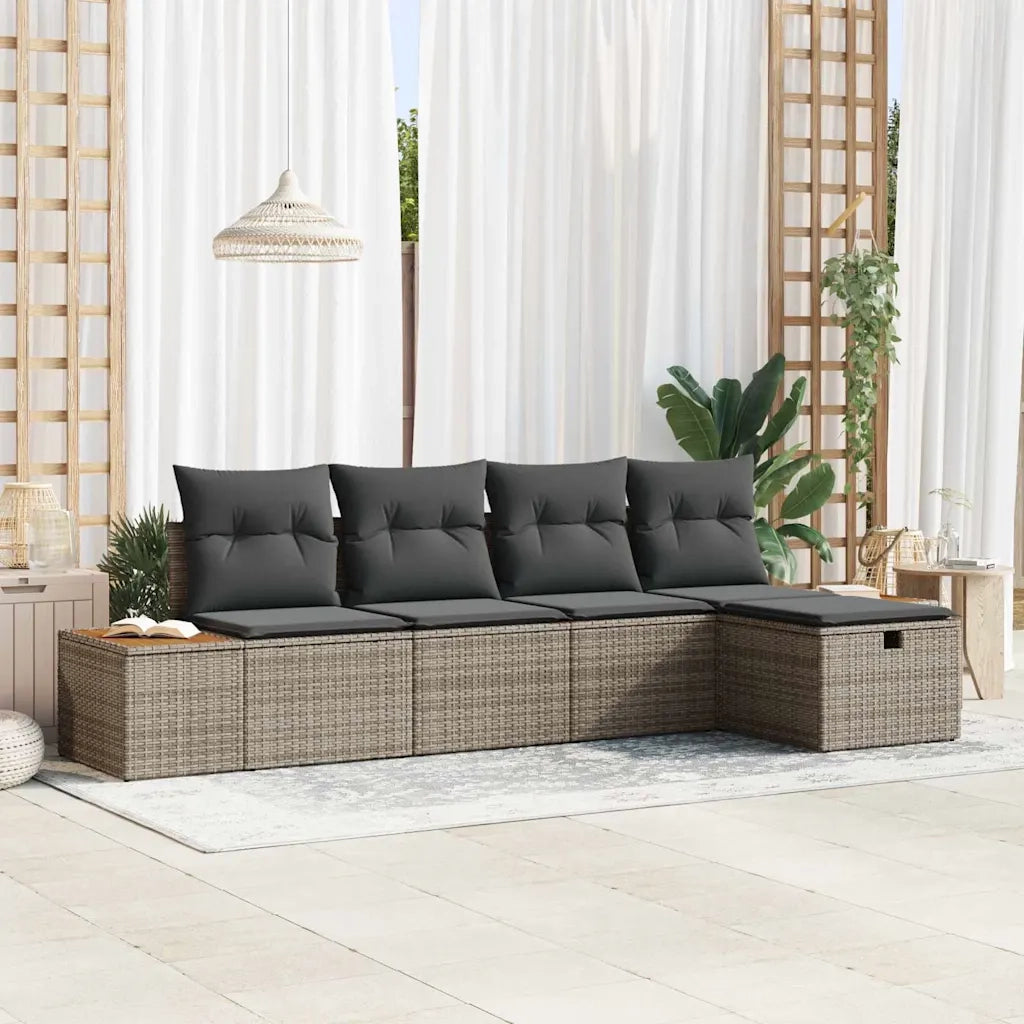 Set Divano da Giardino con cuscino 5 pcs Grigio Poly Rattan