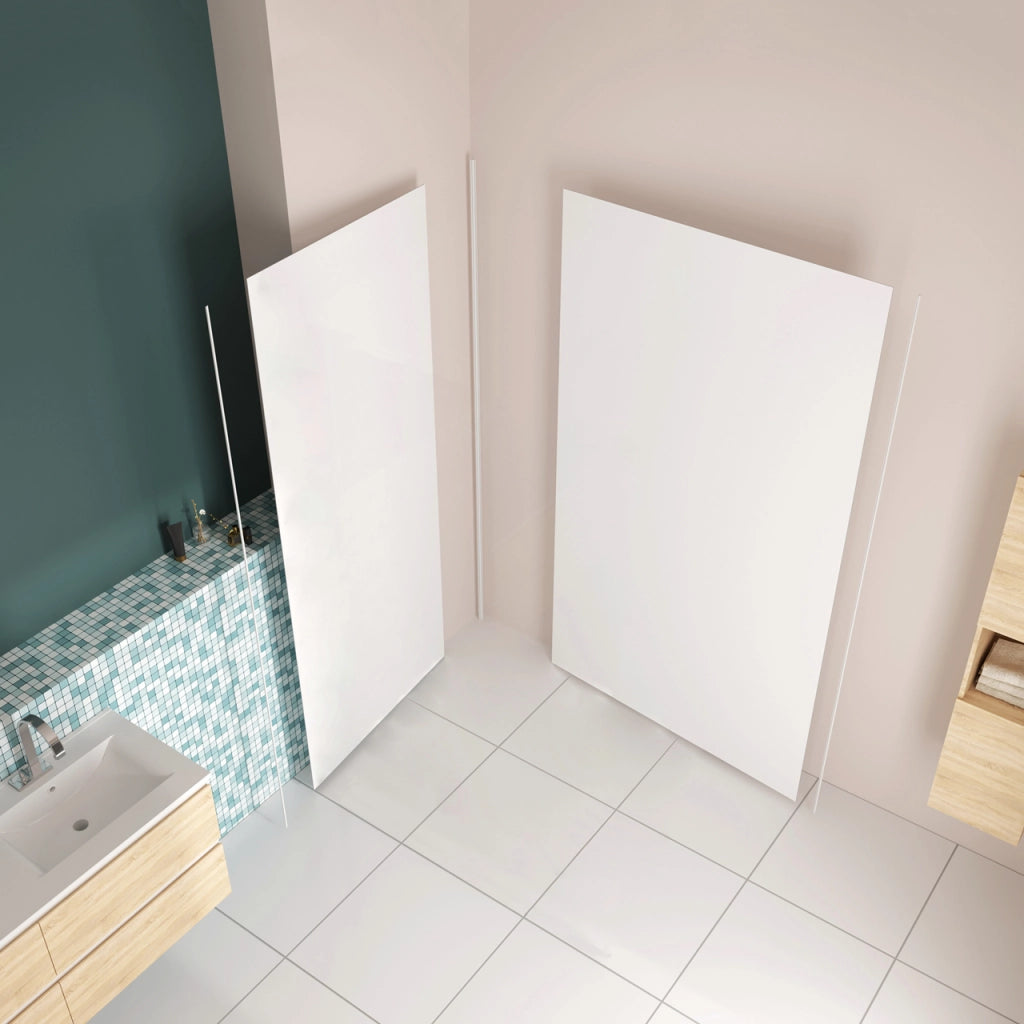 H.210 cm Pannello Doccia ad Angolo 40x80 cm Realizzato in Alluminio da 3 mm con Profili Finitura Bianco Opaco per Rivestimento Parete Bagno