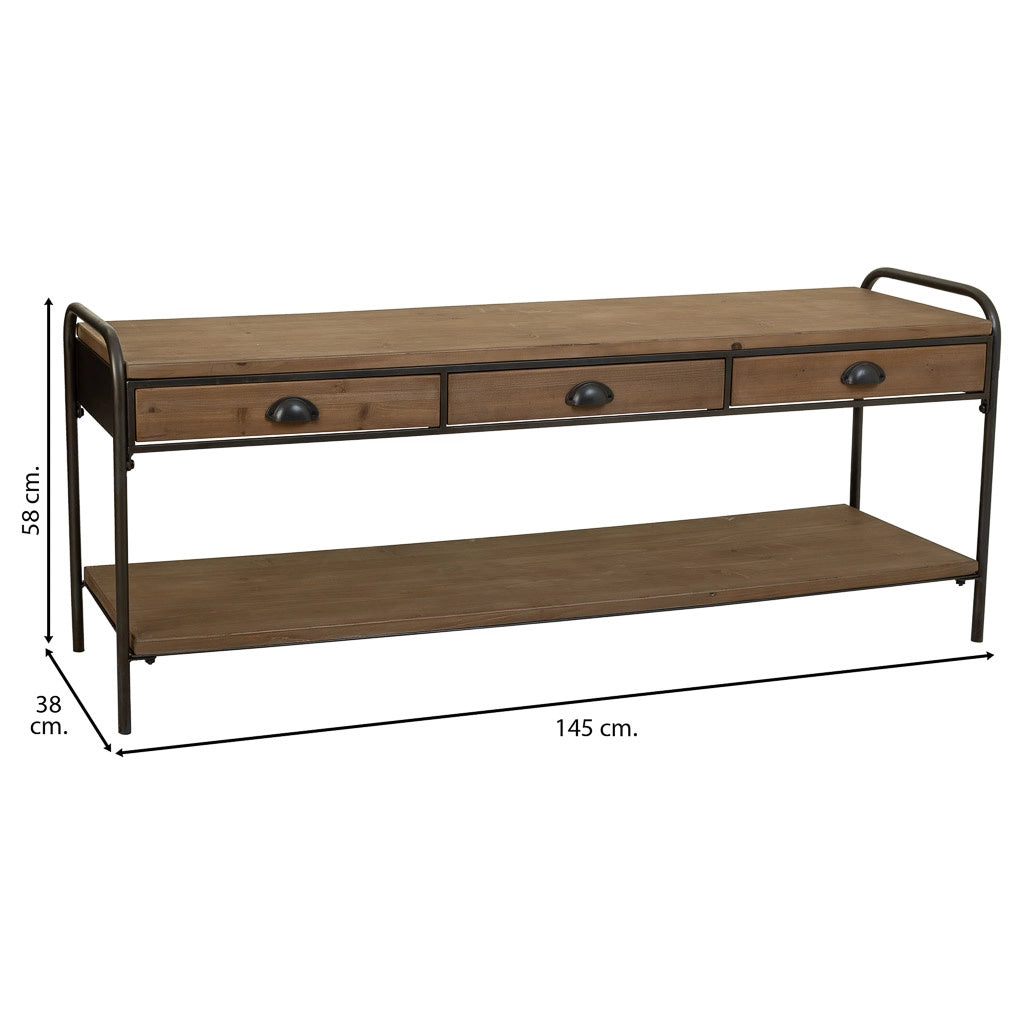 Credenza in legno e metallo marrone 149x38x58h cm
