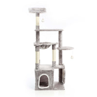 Fudajo Albero tiragraffi grigio con zampa 135cm Con sisal e casetta Cuccia per gatti Nicchia