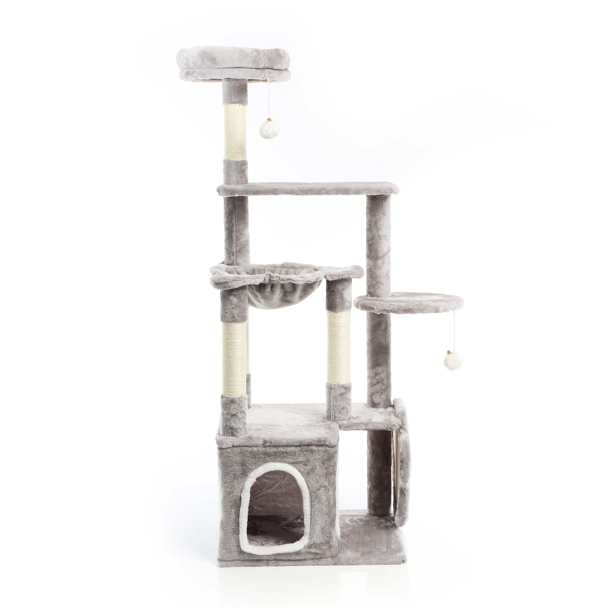 Fudajo Albero tiragraffi grigio con zampa 135cm Con sisal e casetta Cuccia per gatti Nicchia