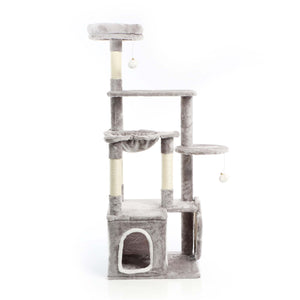 Fudajo Albero tiragraffi grigio con zampa 135cm Con sisal e casetta Cuccia per gatti Nicchia