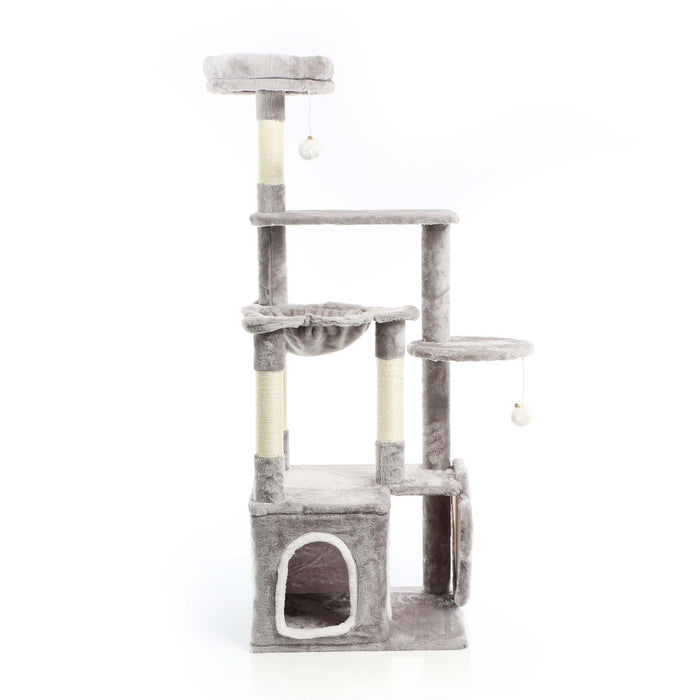 Fudajo Albero tiragraffi grigio con zampa 135cm Con sisal e casetta Cuccia per gatti Nicchia