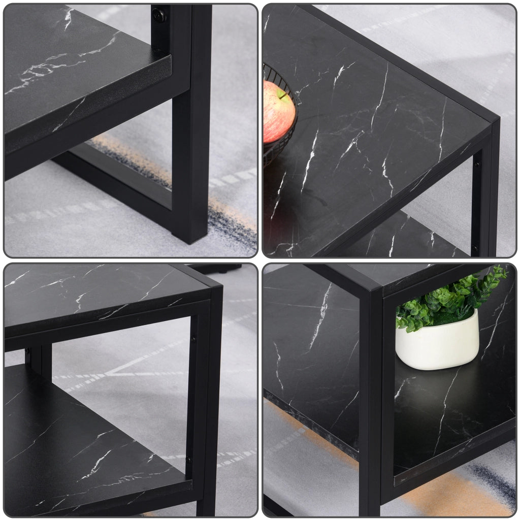 EasyComfort Tavolino da Caffè Nero, Tavolino Effetto Marmo con Ripiano Inferiore, da Soggiorno o Ufficio, Design Moderno, Telaio in Acciaio, 106x50x45cm, Nero
