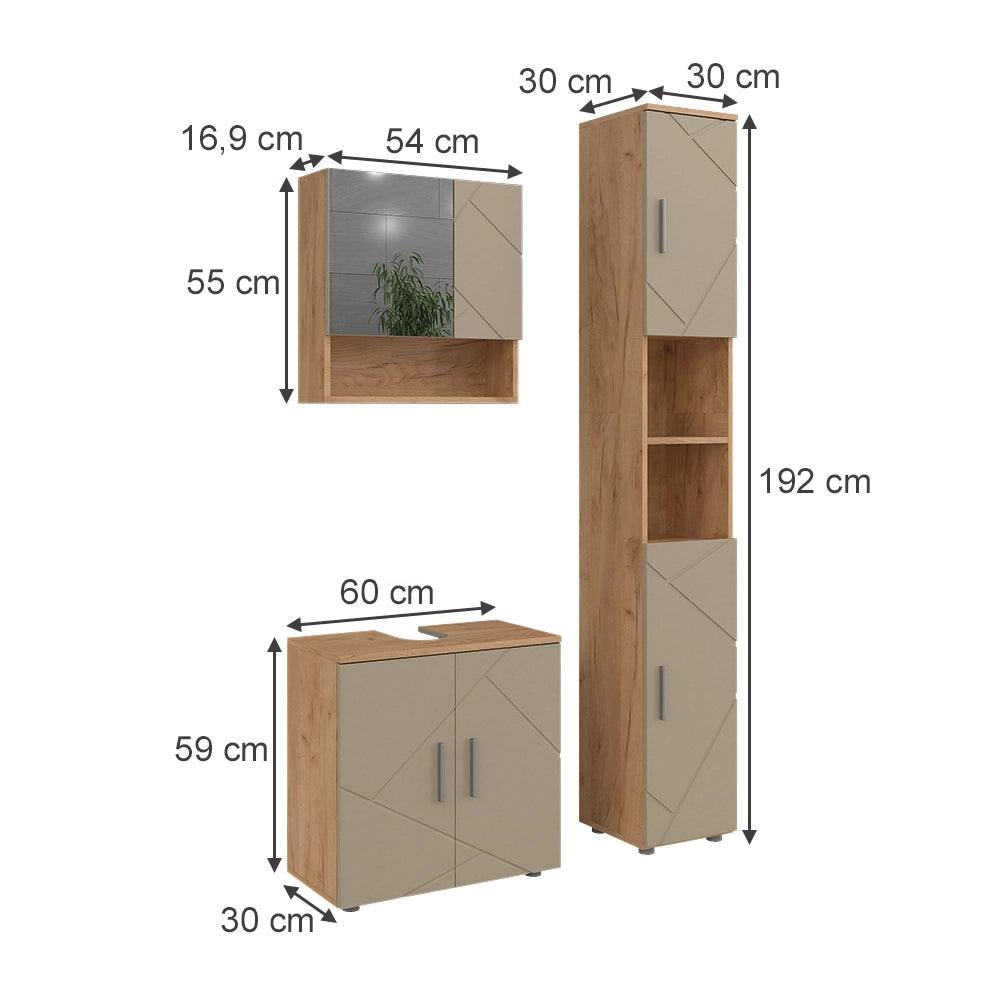 Vicco Set di mobili da bagno Beige 3 parti
