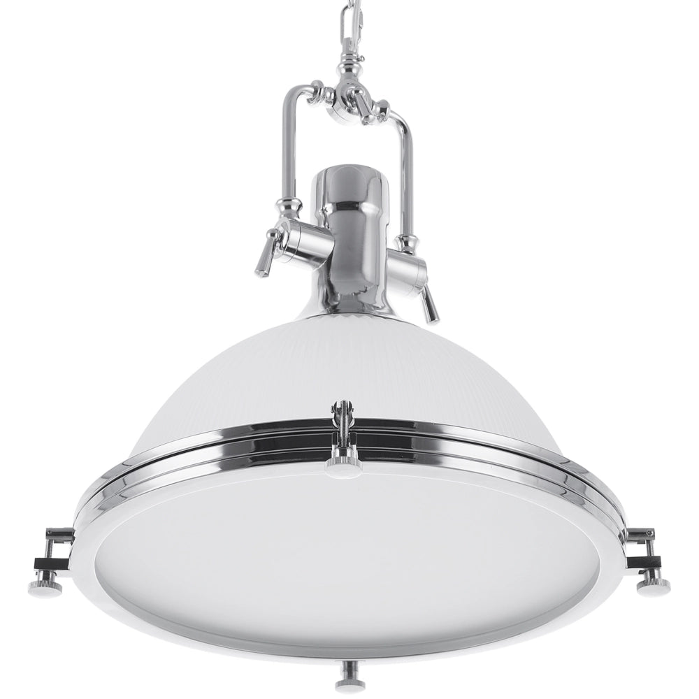 Lampada a Sospensione in Vetro Bianco Argento Illuminazione Industrial