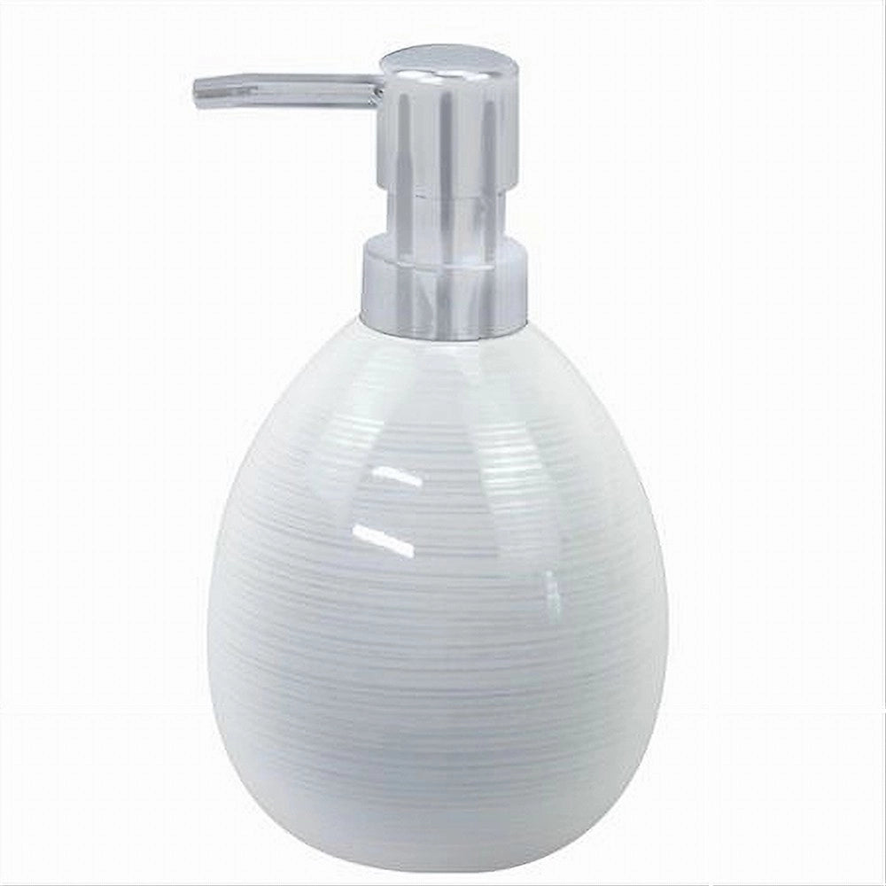 Trade Shop - Dispenser Sapone Liquido Ceramica Striato Erogatore Silver Accessori Bagno 59869 -