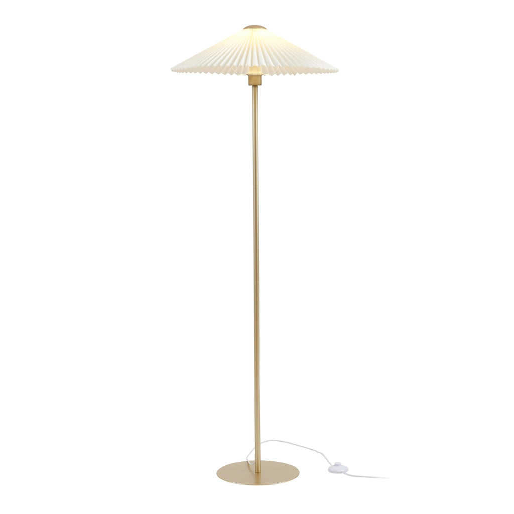 Lampada da Terra Appledore con Stelo Dorato e Paralume a Cono Piatto Pieghettato Bianco lux.pro