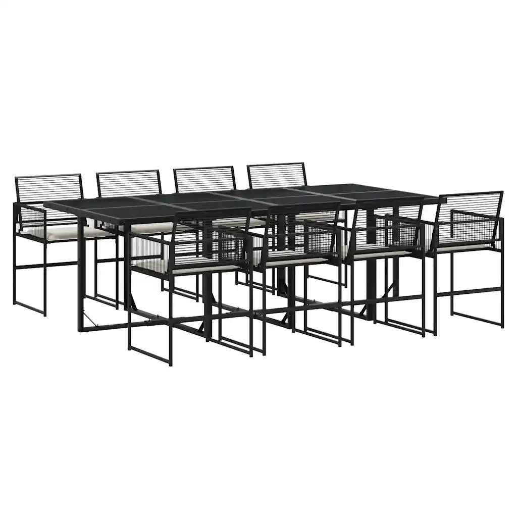 Set da Pranzo da Giardino 9 pz con Cuscini Nero in Polyrattan 3295025