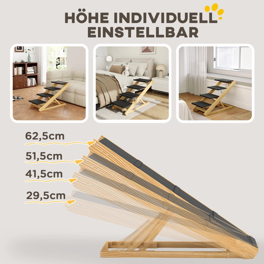 Scala per cani regolabile in altezza pieghevole ¨C Zephmum ¨C Legno bianco 83x40x62.5 cm