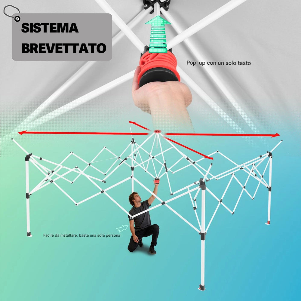 Gazebo Pieghevole One Touch 3.6x3.6 Metri Rivestimento Impermeabile e Resistente