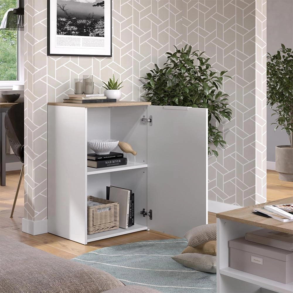 Credenza Wido, Bianco, 50 x 80 cm con ripiano, per la conservazione e l'organizzazione salvaspazio