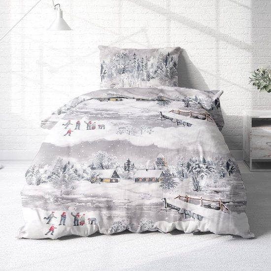 Lenzuola da letto, 135 x 200 cm, 2 pezzi, lenzuola da letto morbide con paesaggio invernale, lenzuola da letto di 100% cotone, ideali per l'inverno, 135 x 200 cm