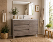 Mobile Bagno VOLUM Già Montato 3 cassetti e porta, lavabo e specchio Rovere affumicato 90x40 cm