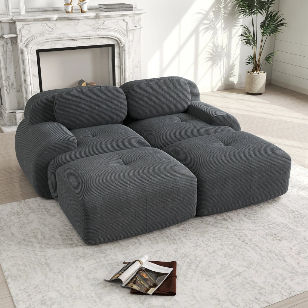 Divano angolare modulare in velluto a coste grigio 208x178x70 cm; senza struttura