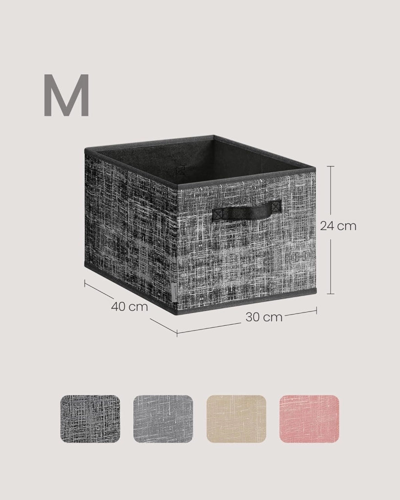 SONGMICS Scatole portaoggetti ROB440B01: Organizzatori di spogliatoio pieghevoli in tessuto non tessuto e PP, 3 unità da 40 x 30 x 24 cm, 29 litri, Nero Inchiostro