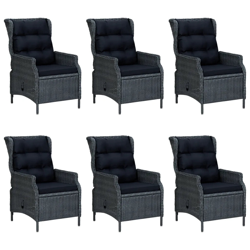 Set Pranzo da Giardino 7pz con Cuscini Polyrattan Grigio Scuro cod mxl 47305