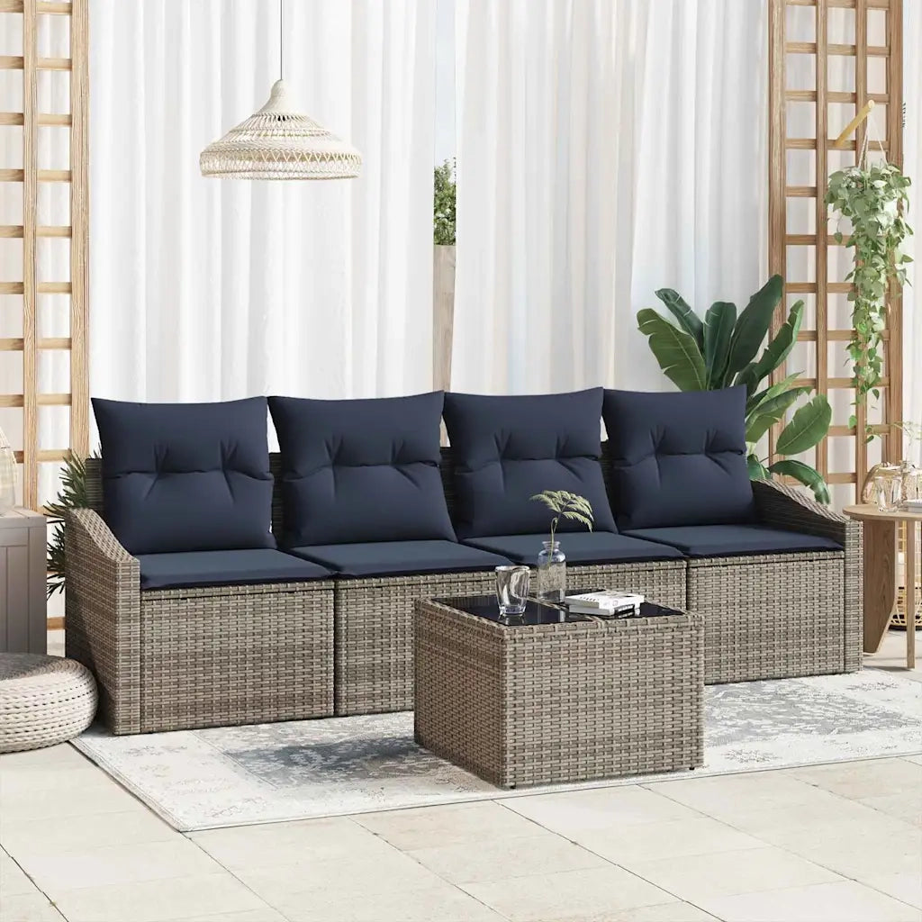 Set di divani con cuscino 5 pcs Grigio e Blu Navy polyrattan 3355264