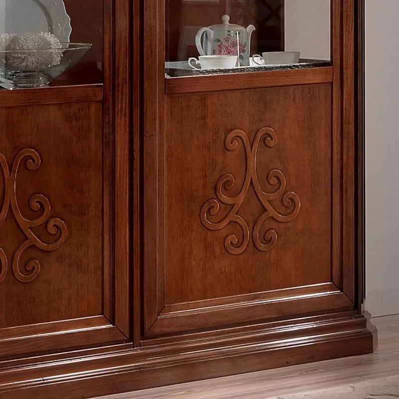 Vetrina classica 2 porte intarsio legno bassano con rilievi 162x54x217 - Mobili 2G