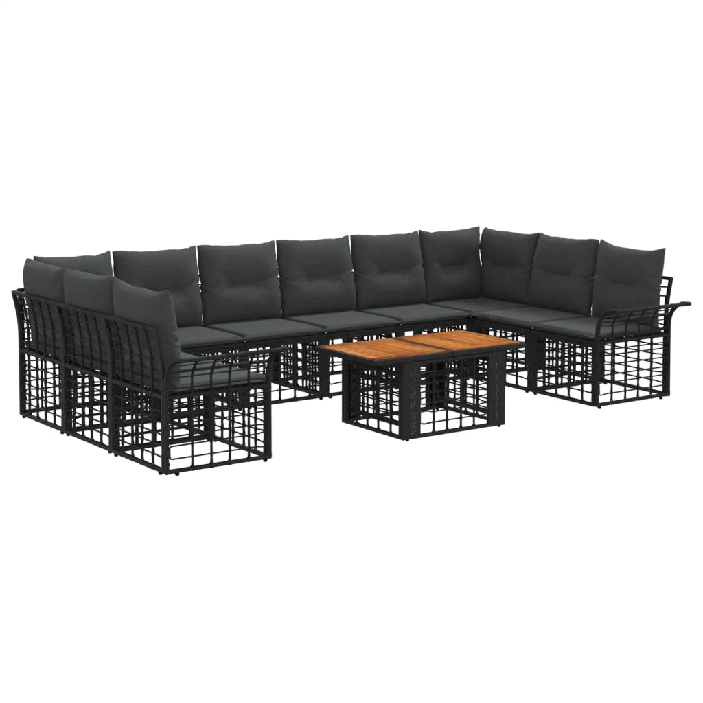 Set Divano da Giardino 11 pz Nero e Grigio scuro polyrattan 3438011