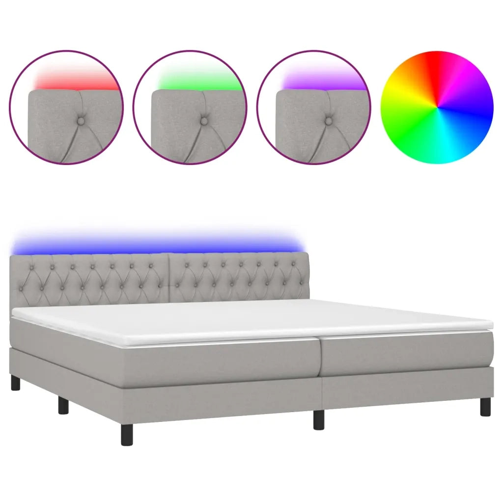 Letto a Molle Materasso e LED Grigio Chiaro 200x200 cm Tessuto 3133421