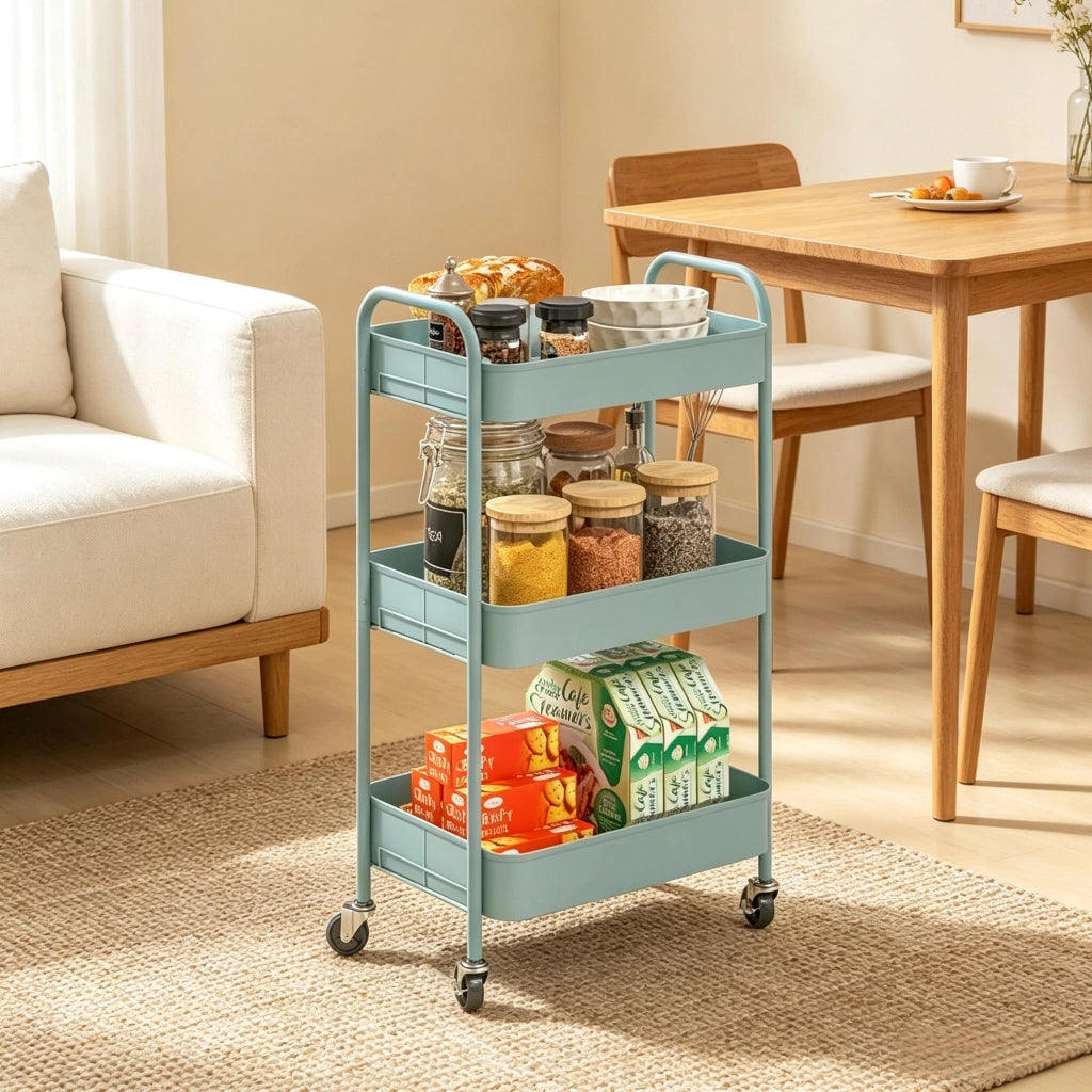 CARRELLO DI SERVIZIO 45 x 30,6 x 79 cm in acciaio azzurro