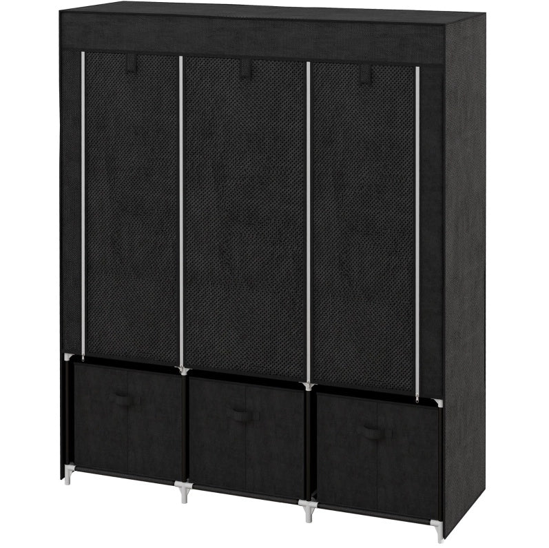 Armadio in tessuto 125x43x162.5 cm con 2 aste e 5 ripiani in acciaio nero