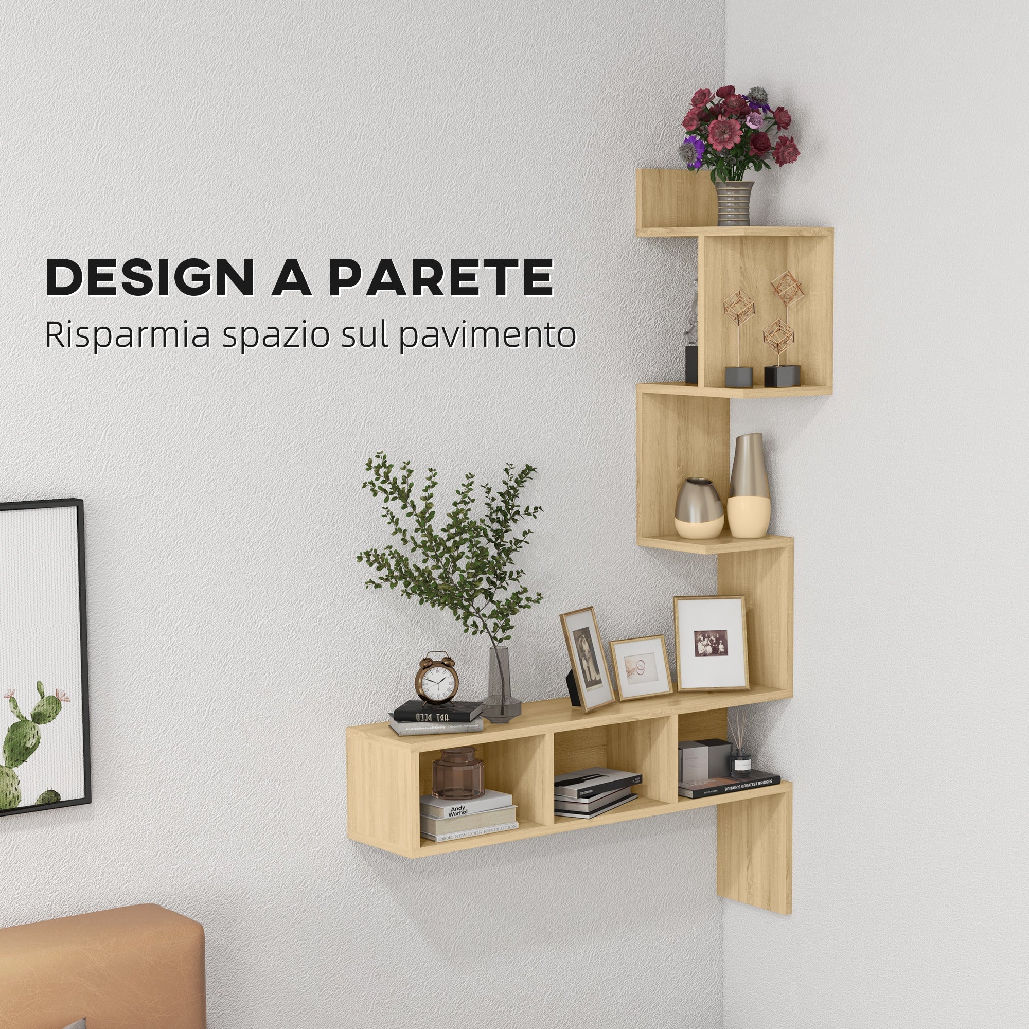 Mensola da Parete 80x20x128,5 cm Ripiani Aperti in MDF Rovere